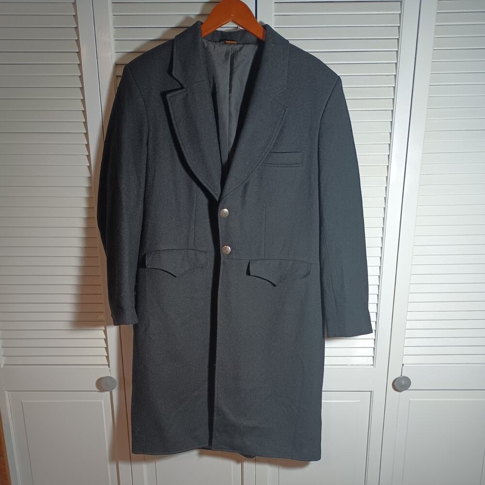 Vtg Pioneer Wear Bunkhouse Collection Mens Coat S Black Duster Jacket Wool